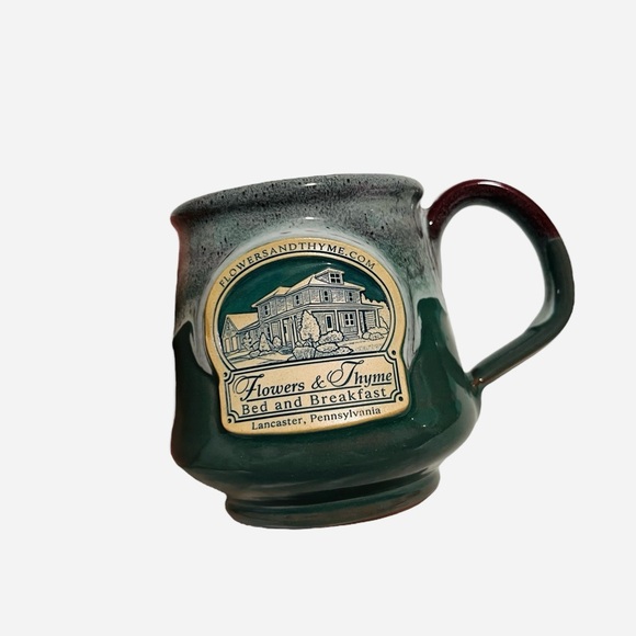 Deneen Pottery Flower & Thyme Bed & Breakfast Ceramic Forest Green Coffee Mug - Picture 2 of 6